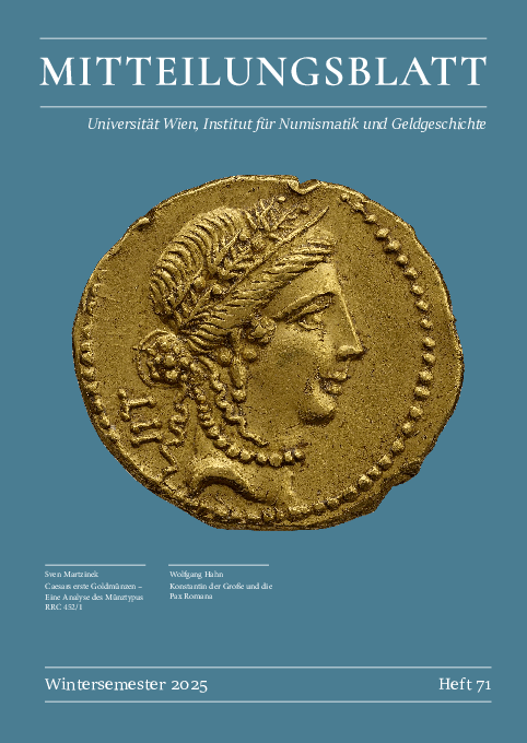 Cover des 71. Heftes des Mitteilungsblattes des Instituts für Numismatik und Geldgeschichte (MING)